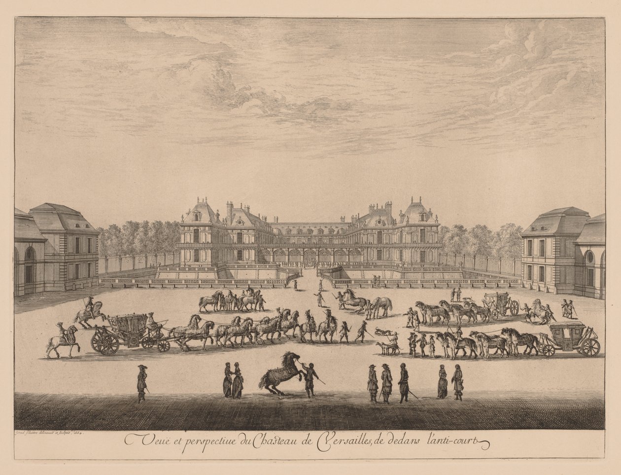 Vista e perspectiva do Palácio de Versalhes, de dentro do pátio, 1664. de Israël Silvestre