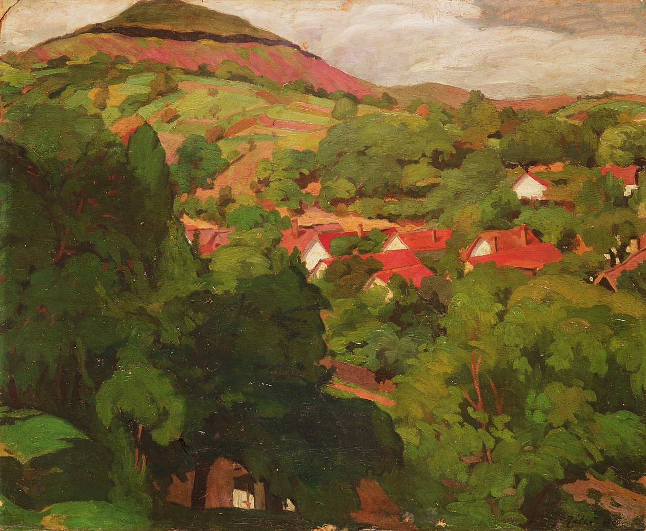 Paisagem no painel de Nagybanya, Hungria, 1918 de Istvan Reti