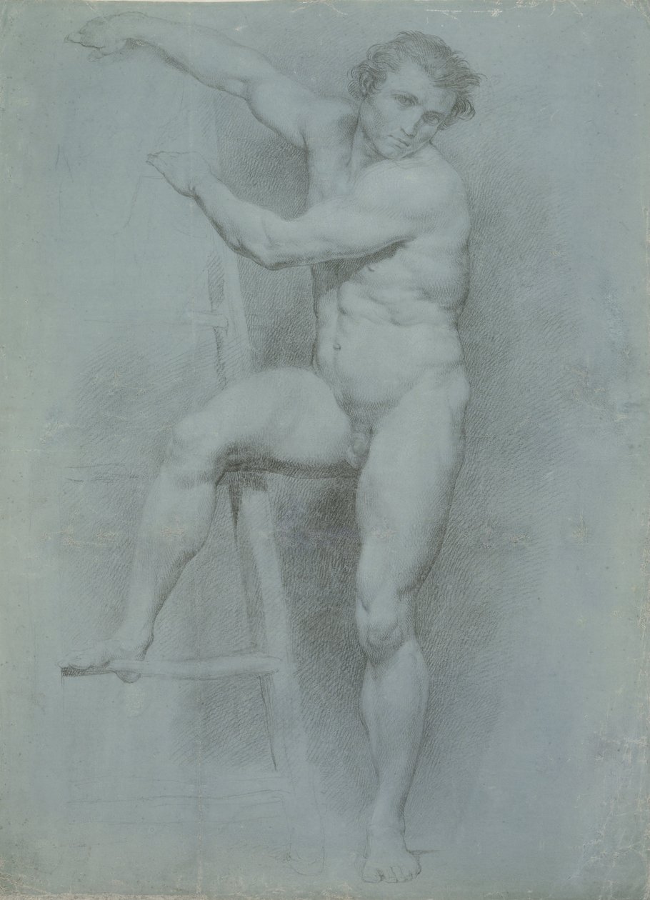 Macho nu, apoiando-se em uma escada de Italian Pompeo Girolamo Batoni