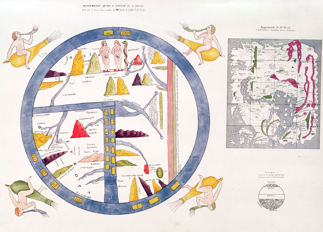 Beatus de Turim mappamundi (gravura colorida à mão) de Italian School