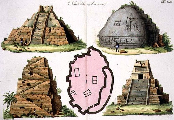 Antiguidades da América Central, placa 47 de A História das Nações (aquatint) (veja 94495-96 para detalhes) de Italian School