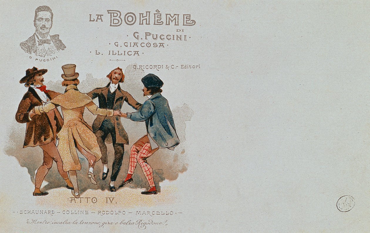Postal comemorativo da ópera &39;La Boheme&39;, de Giacomo Puccini (1858-1924) de Italian School