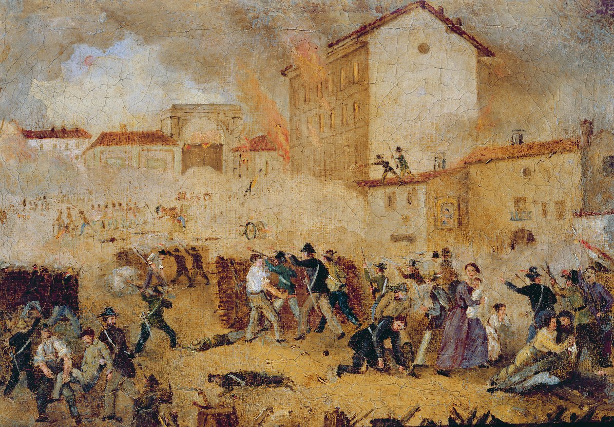 Lutando em Porta Tosa durante os cinco dias de Milão de Italian School