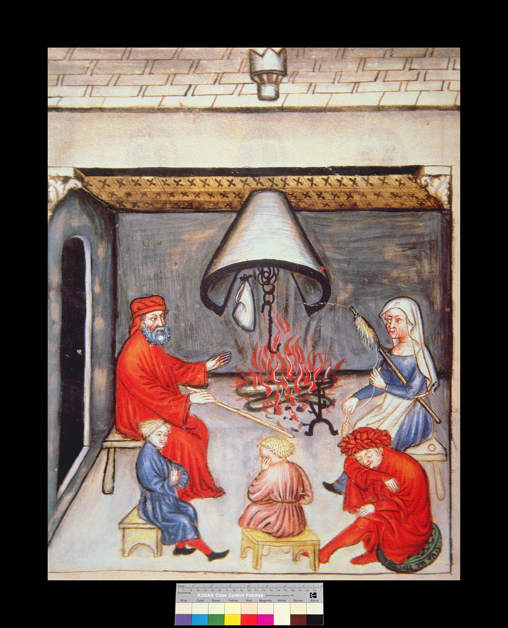 Fol.100v Conversa em Frente do Fogo, ilustração de Tacuinum Santiatis Codex Vindobonensis de Italian School