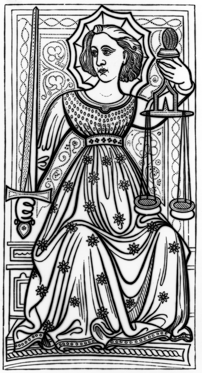Justice, depois de uma carta de tarô do pacote &39;Gringonneur&39; de Italian School