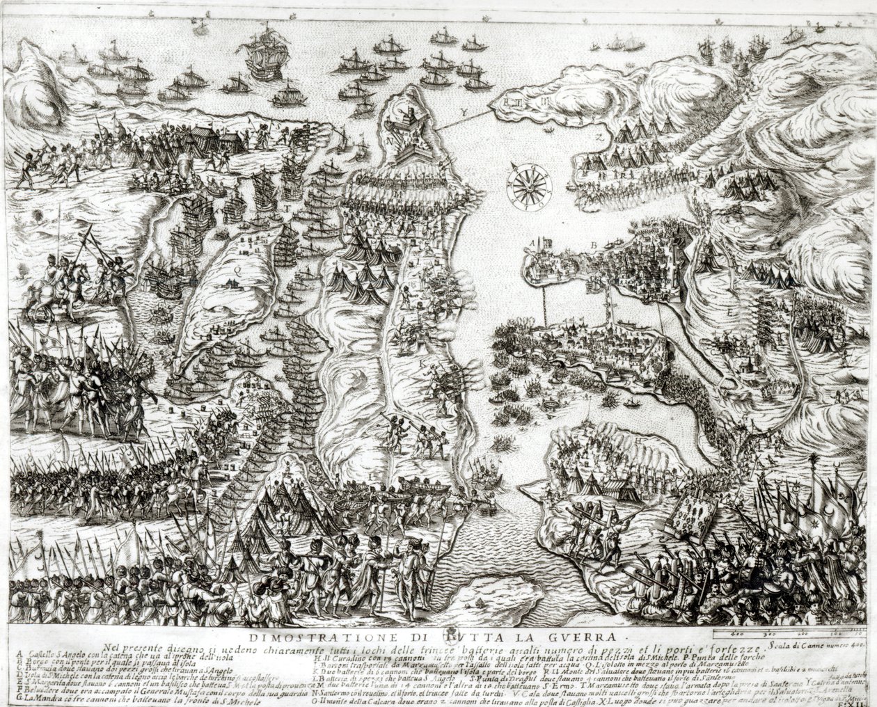 Mapa do cerco de Malta em 1565 de Italian School