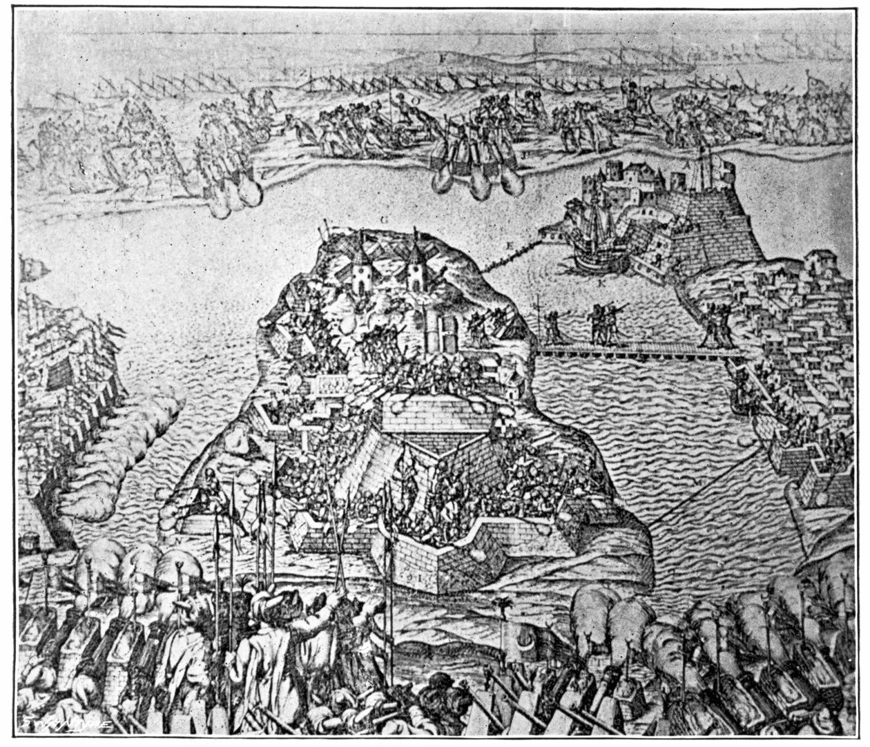 Mapa do cerco de Malta em 1565 de Italian School