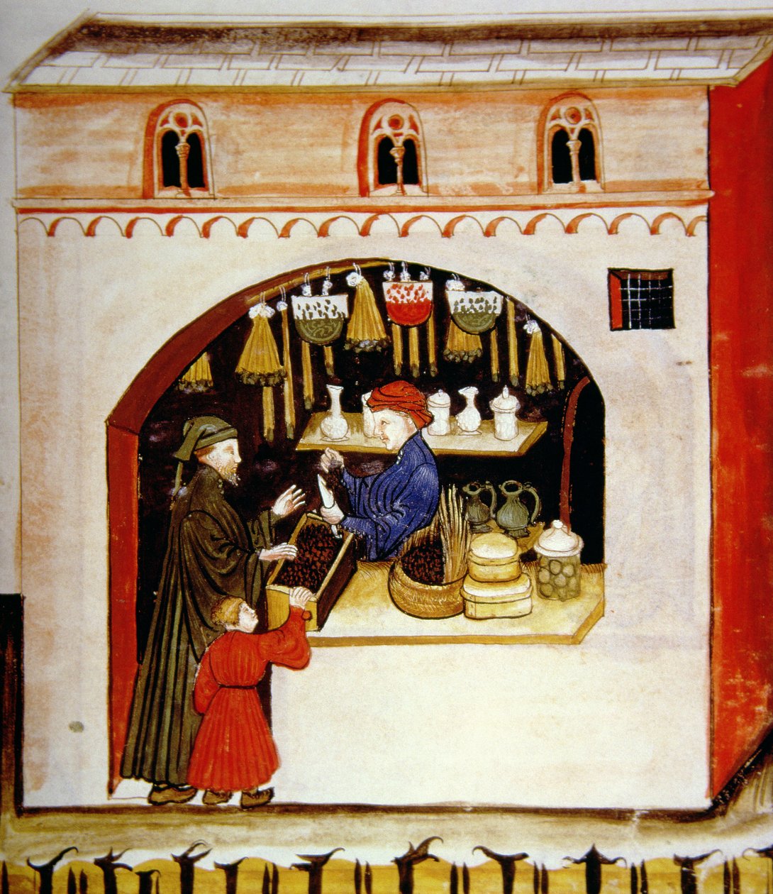 A nova venda 2644 fol.56r de uvas secas, de Tacuinum saudável de Italian School