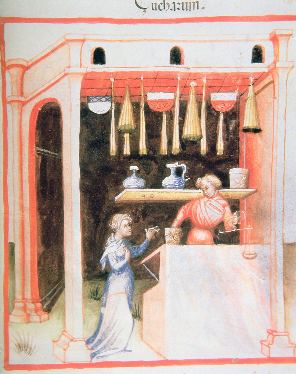 A nova venda 2644 fol.92r de açúcar, de Tacuinum saudável de Italian School