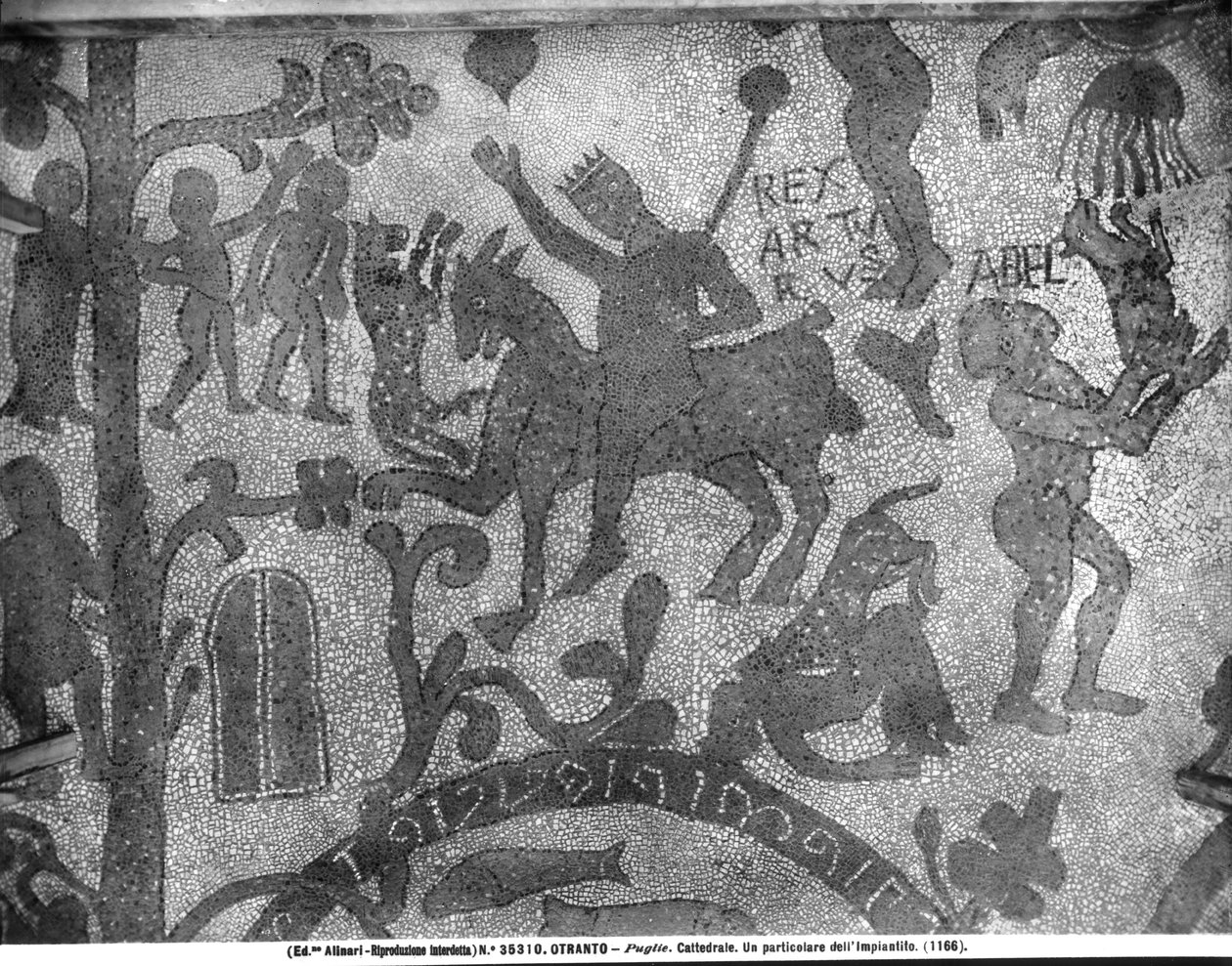 Pavimento representando o Rei Arthur, 1166 (mosaico) de Italian School