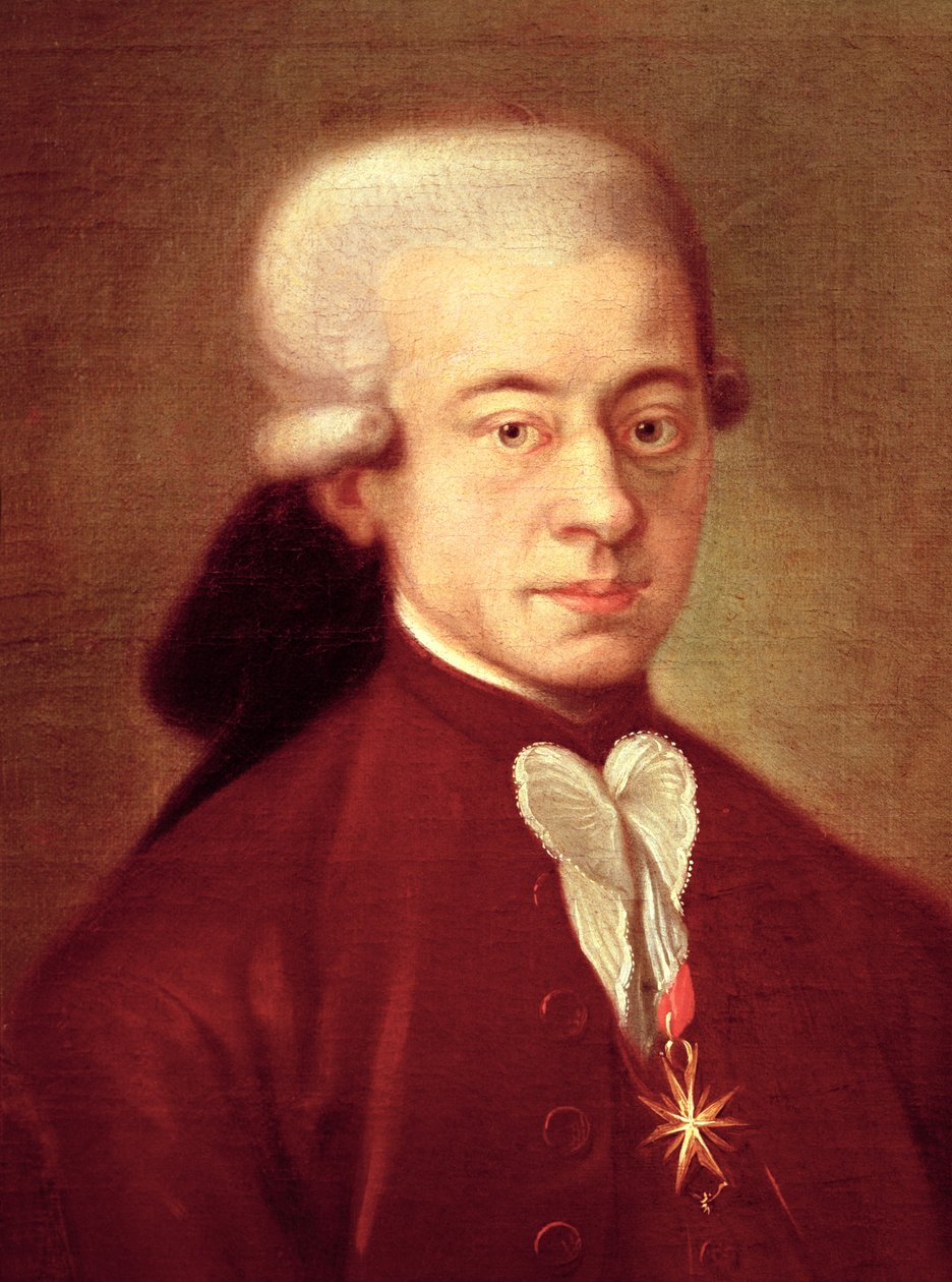 Retrato de Wolfgang Amadeus Mozart (1756-1791) após 1770 (detalhe) de Italian School