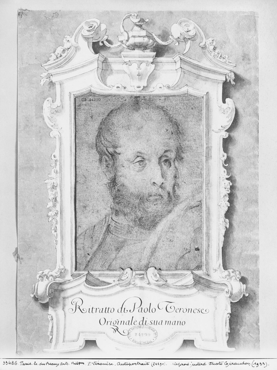 Retrato de um homem que se presume ser Veronese (Paolo Caliari) (Pierre Noire em papel azulado) de Italian School
