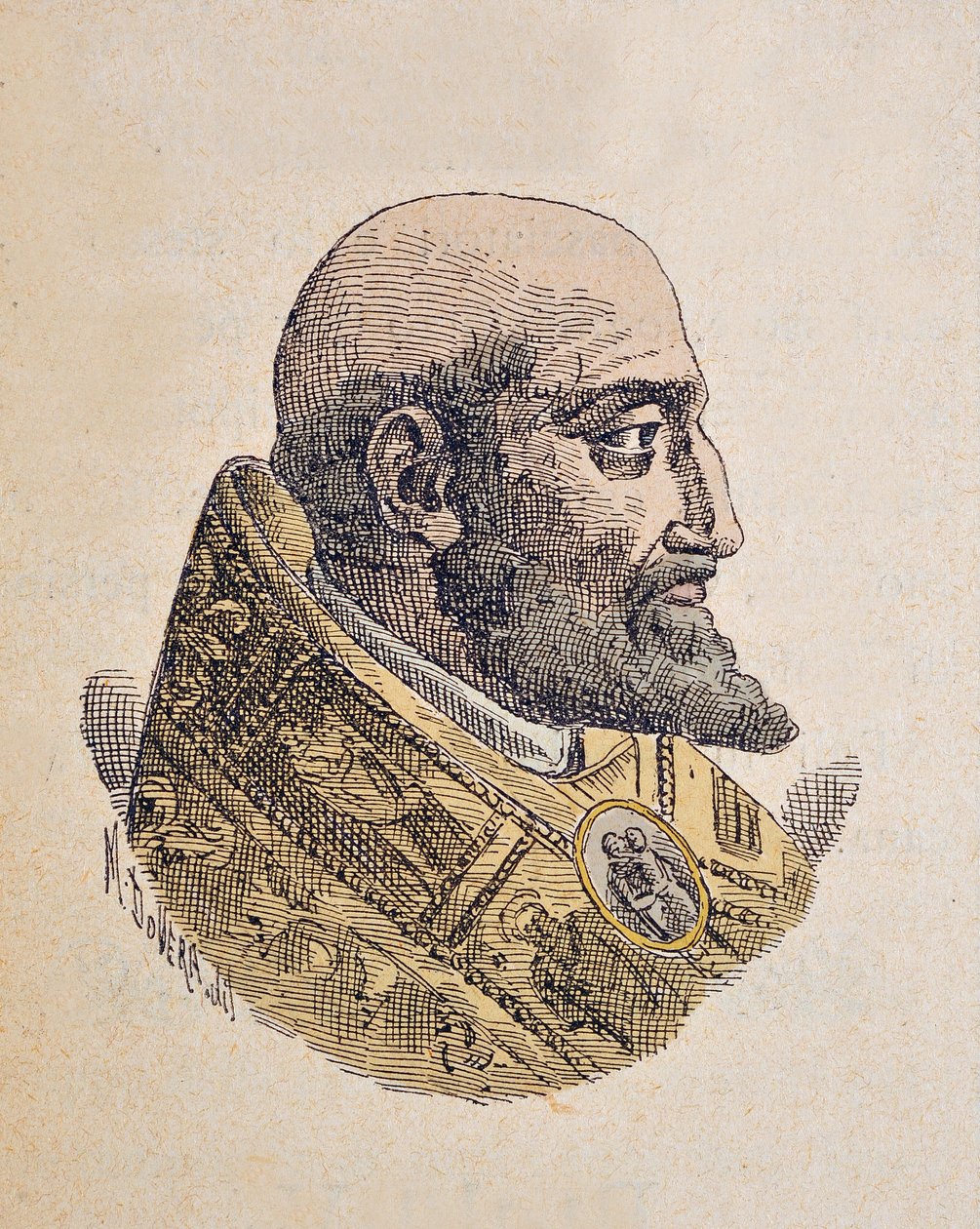 Retrato do Papa Clemente VIII (Clemente ou Clemens) (1592-1605), 1898 (gravura com posterior coloração) de Italian School
