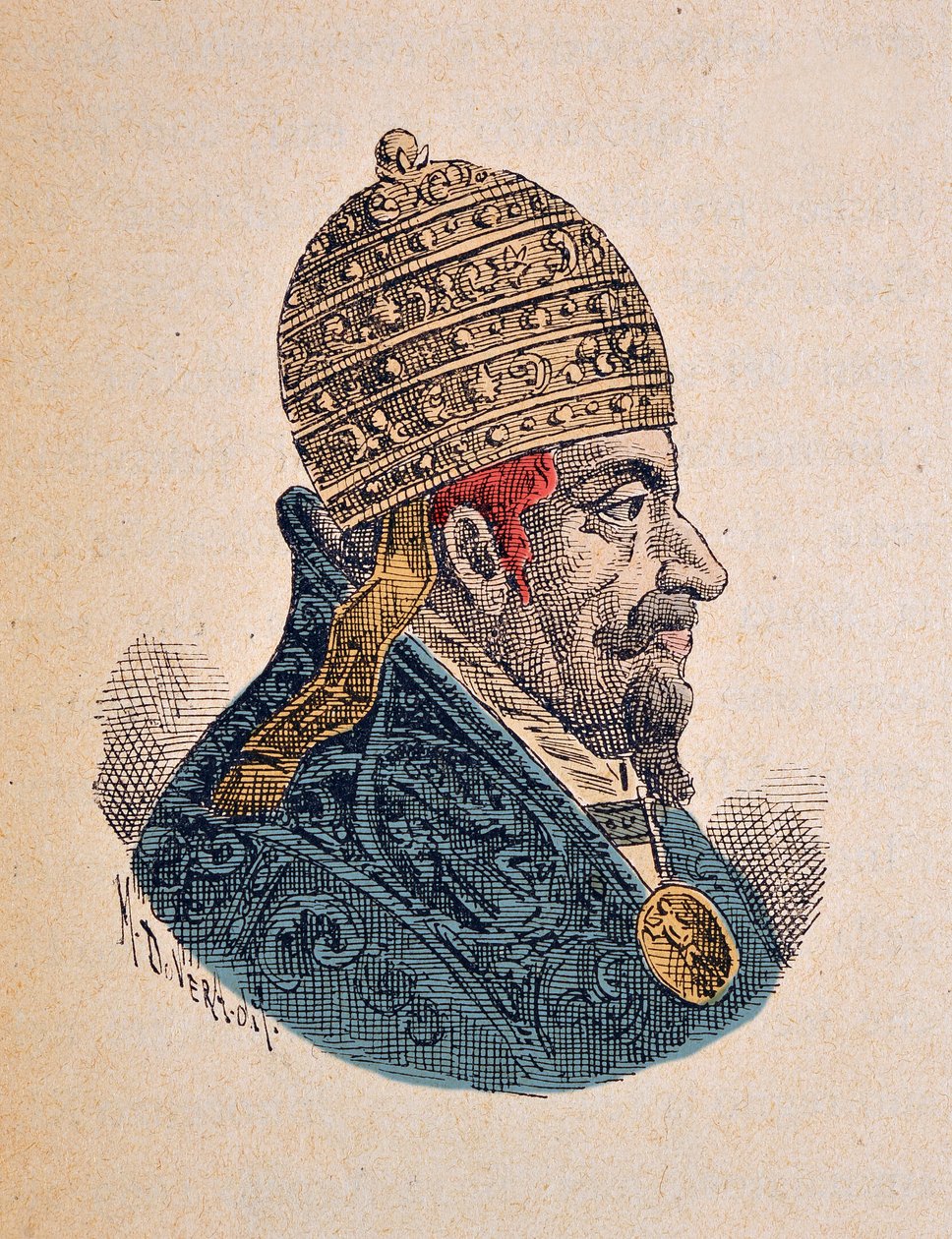 Retrato do Papa Clemente X (Clemente ou Clemens) (1670-1676), 1898 (gravura com posterior coloração) de Italian School