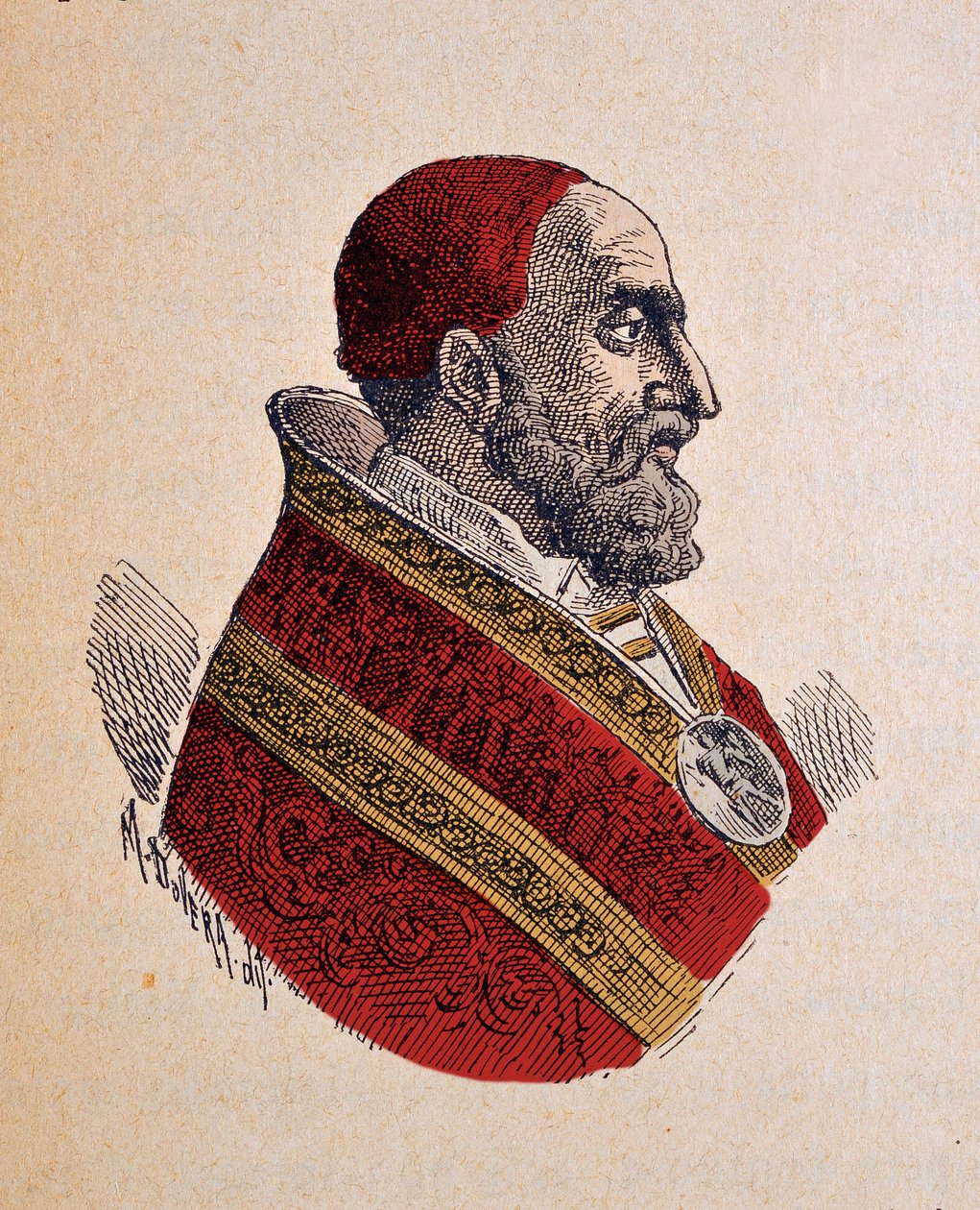 Retrato do Papa Gregoire XIII (Gregorio, Gregorius ou Gregory) (1572-1585), 1898 (gravura com posterior coloração) de Italian School
