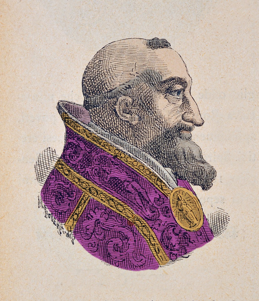 Retrato do Papa Gregoire XV (Gregorio, Gregorius ou Gregory) (1621-1623), 1898 (gravura com posterior coloração) de Italian School