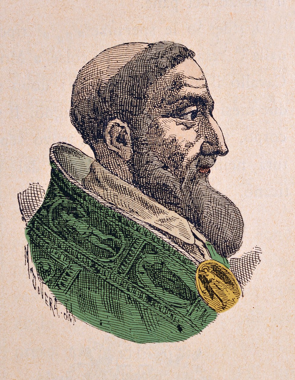 Retrato do Papa Inocêncio IX (Innocenzo, Innocentius) (1591), 1898 (gravura com posterior coloração) de Italian School