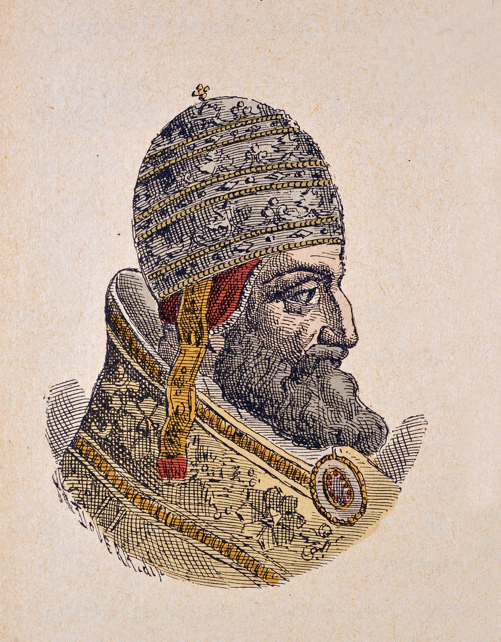 Retrato do Papa Leão XI (Leão, Leone) (1605), 1898 (gravura com posterior coloração) de Italian School