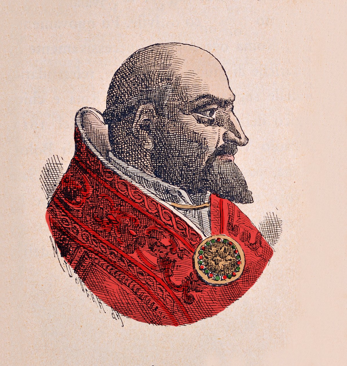 Retrato do Papa Paulo V (Paolo, Paulus ou Camillo Borghese) (1605-1621), 1898 (gravura com posterior coloração) de Italian School