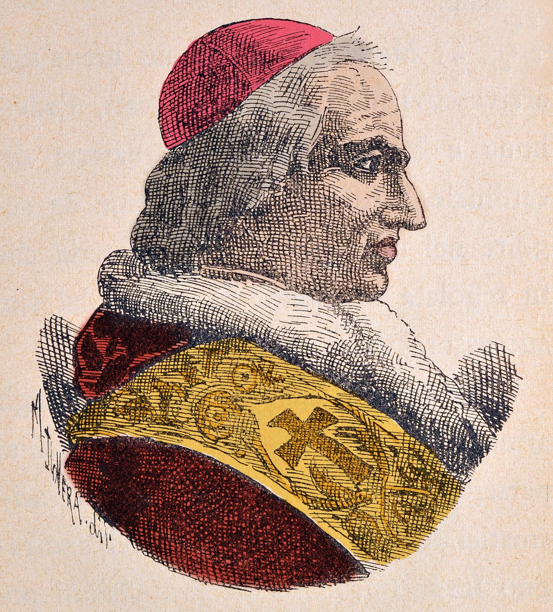 Retrato do Papa Torta (Pio ou Pio) VIII (1829-1830), 1898 (gravura com posterior coloração) de Italian School