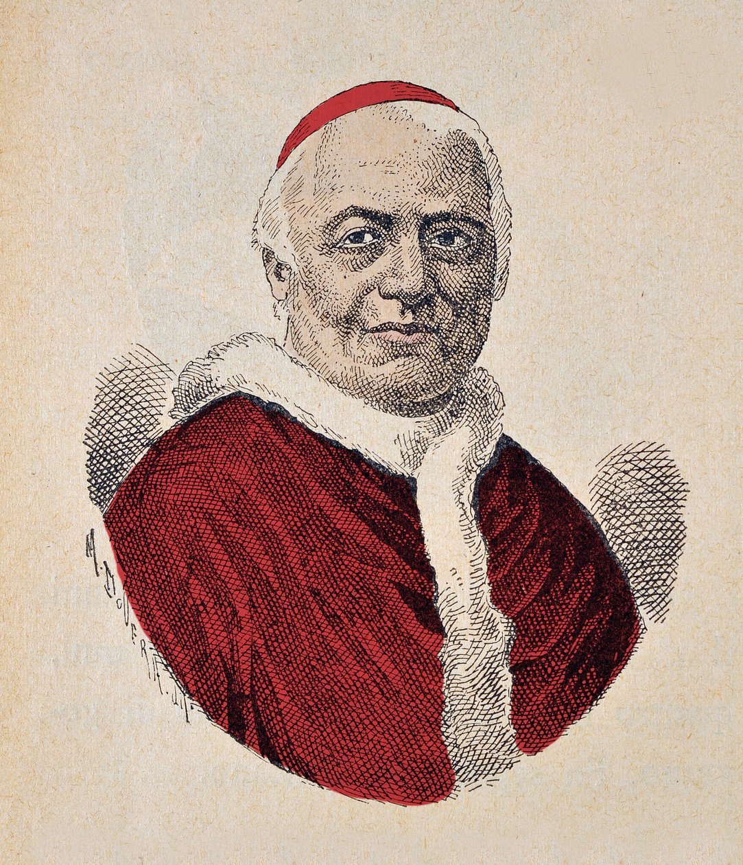 Retrato do Papa Torta IX (Pio ou Pio ou Giovanni Maria Mastai Ferretti) (1846-1878), 1898 (gravura com posterior coloração) de Italian School