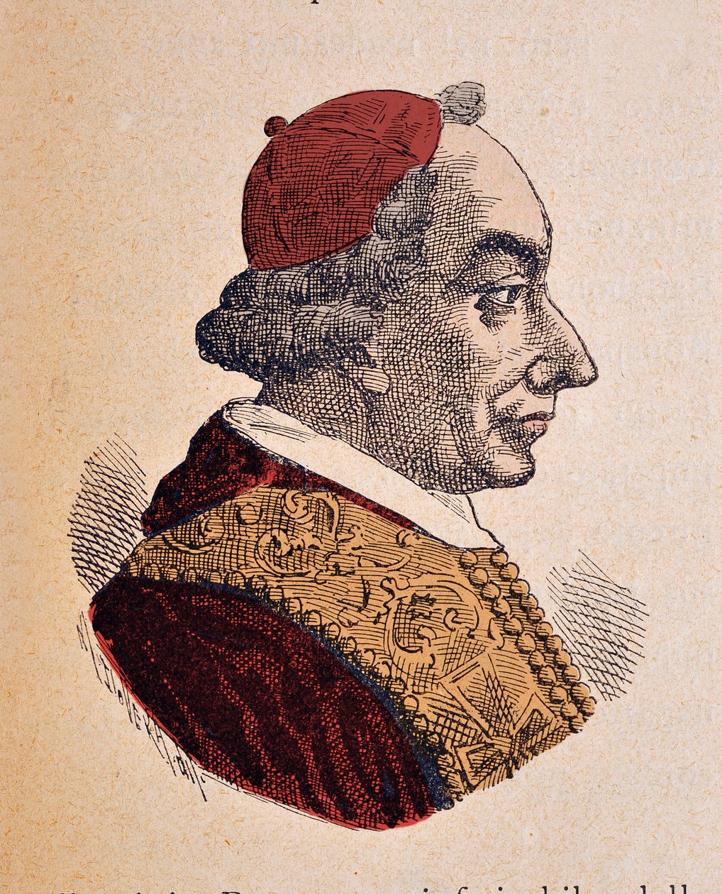 Retrato do Papa Torta VI (Pio ou Pio ou Giovanni angelo Braschi) (1775-1799), 1898 (gravura com posterior coloração) de Italian School