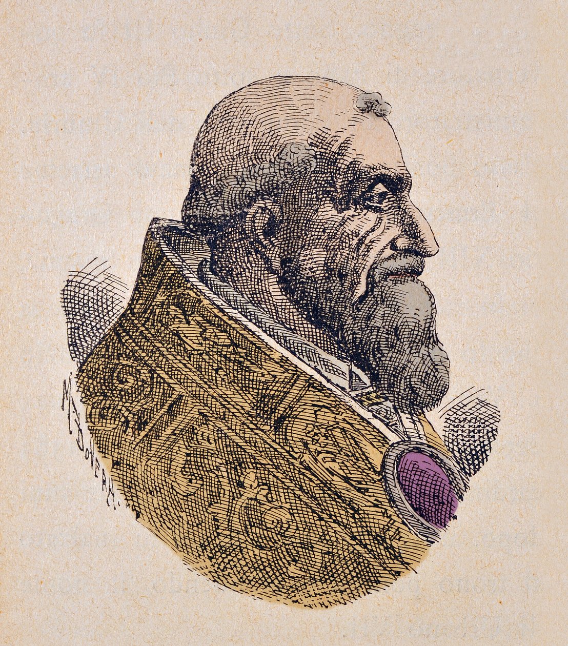 Retrato do Papa Urbain VII (Urbano ou Urbano ou Urbano) (1590), 1898 (gravura com posterior coloração) de Italian School