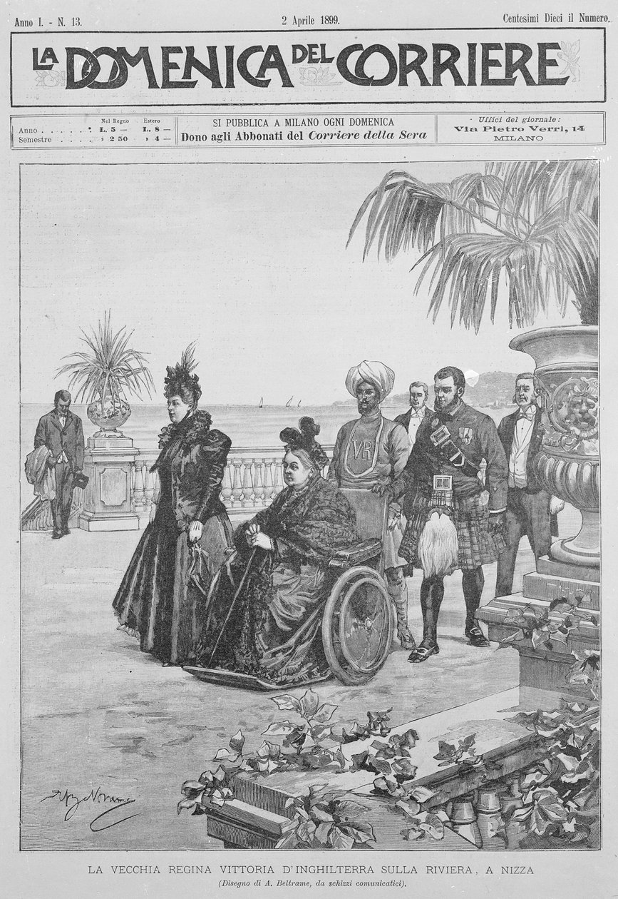 Rainha Vitória na Riviera Italiana, frente a &39;La Domenica del Corriere&39;, 2 de abril de 1899 de Italian School