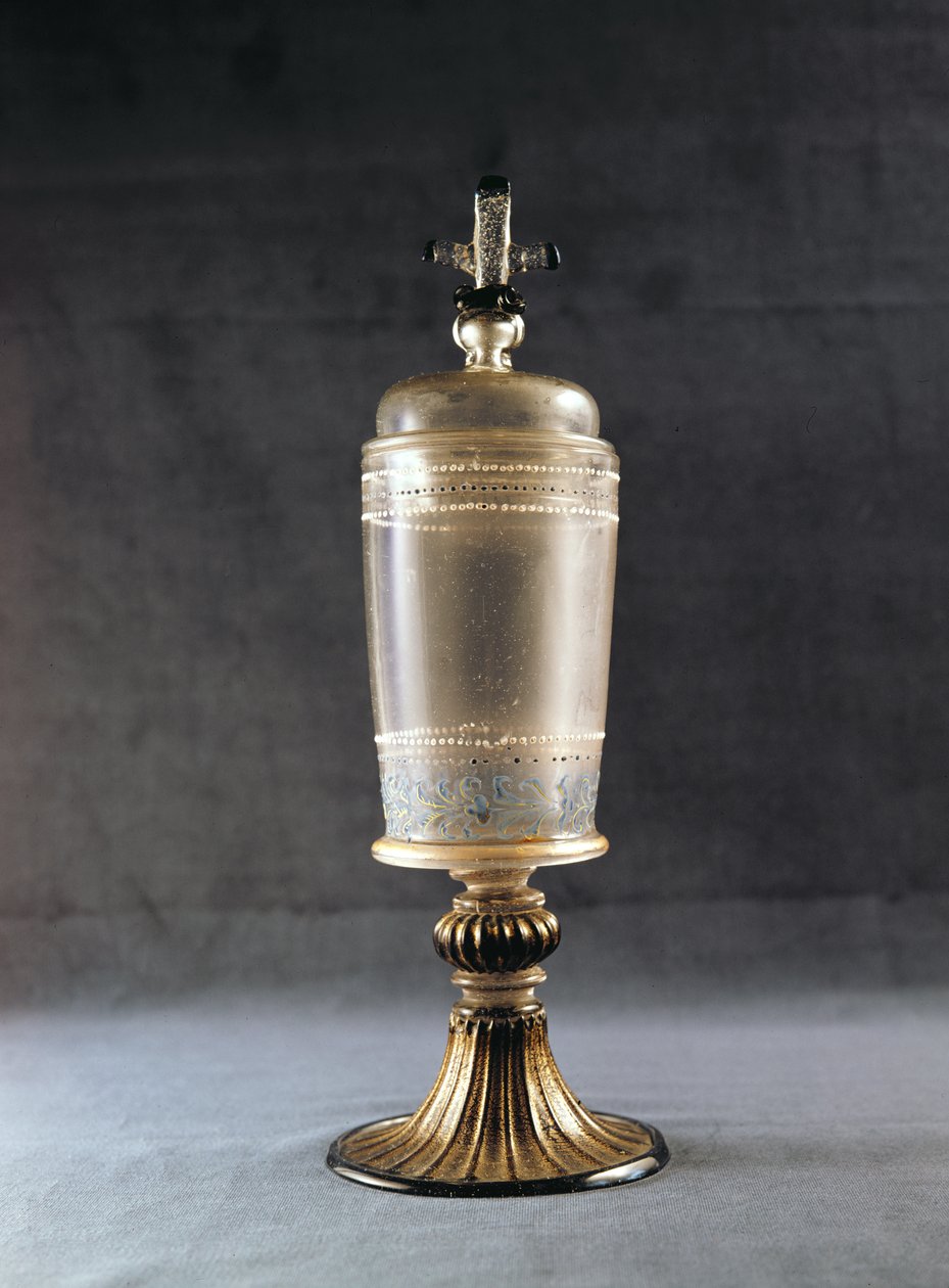 Relicário pulverizado com ouro esmaltado, veneziano, final do século XV ou início do século XVI (cristallo glass) de Italian School