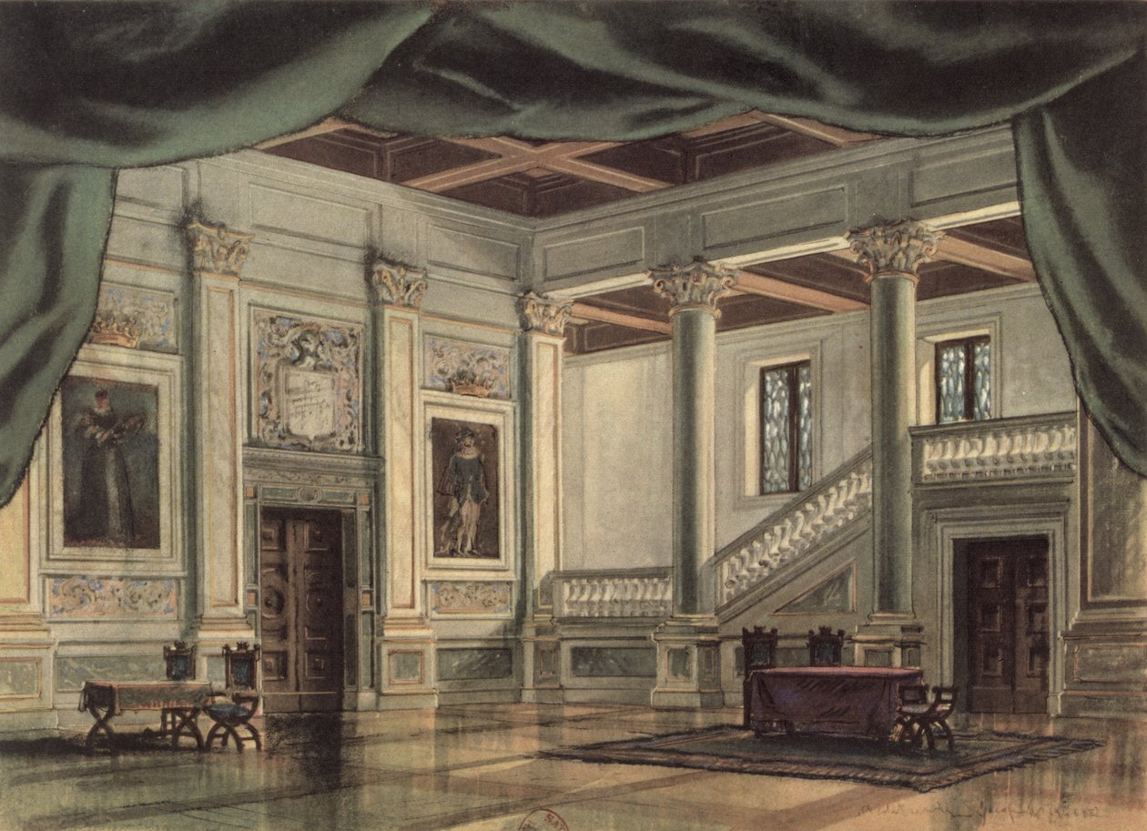 Cenário do Ato III da ópera &39;Rigoletto&39; de Giuseppe Verdi (1813-1901) de Italian School