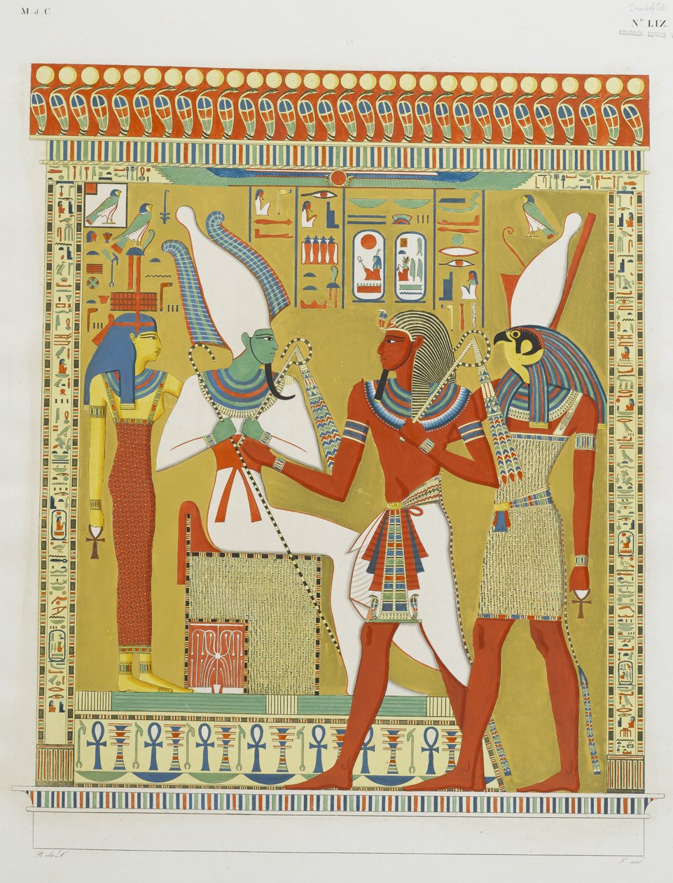 Seti eu liderado por Horus antes de Osiris e Hathor de Italian School