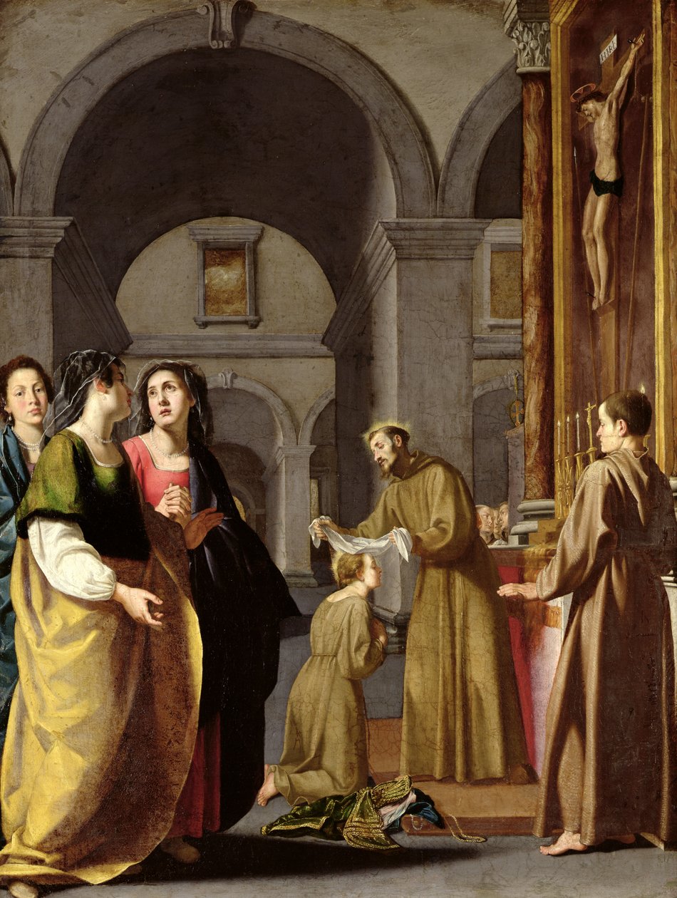 Santa Clara recebendo o véu de São Francisco de Assis de Italian School