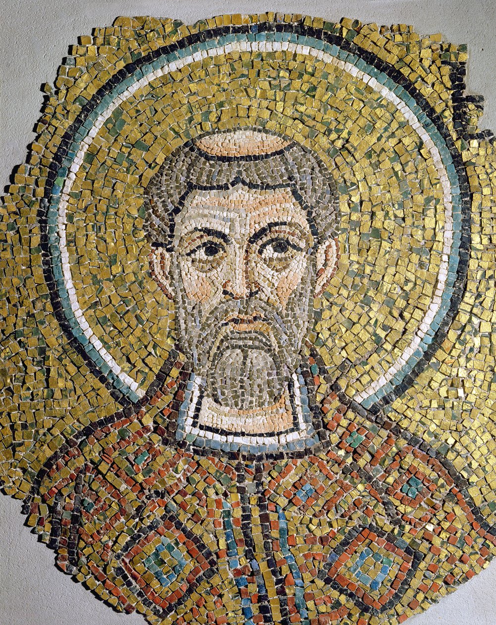 St. Ursicinus: Fragmento de um mosaico da Basílica de Ursiana, a antiga catedral de Ravenna (mosiac) de Italian School