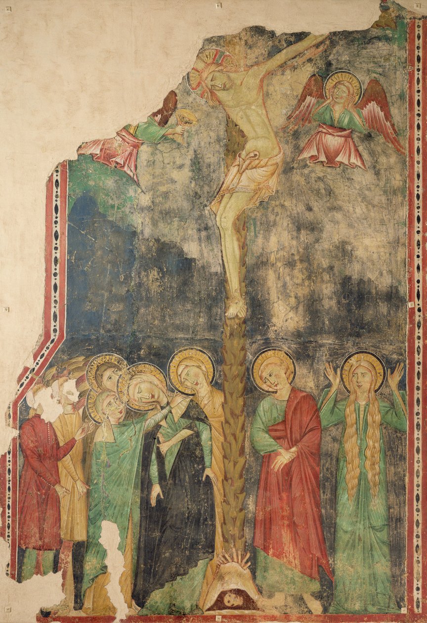 A crucificação (fresco transferido para tecido) de Italian School