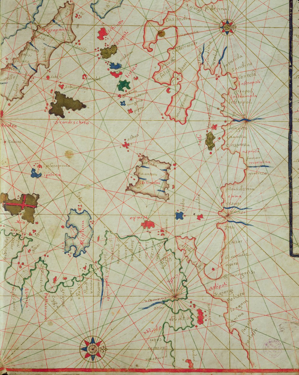 O Peloponeso com a ilha de Limnos, a partir de um atlas náutico, 1646 (tinta aveludada) (detalhe de 330939) de Italian School