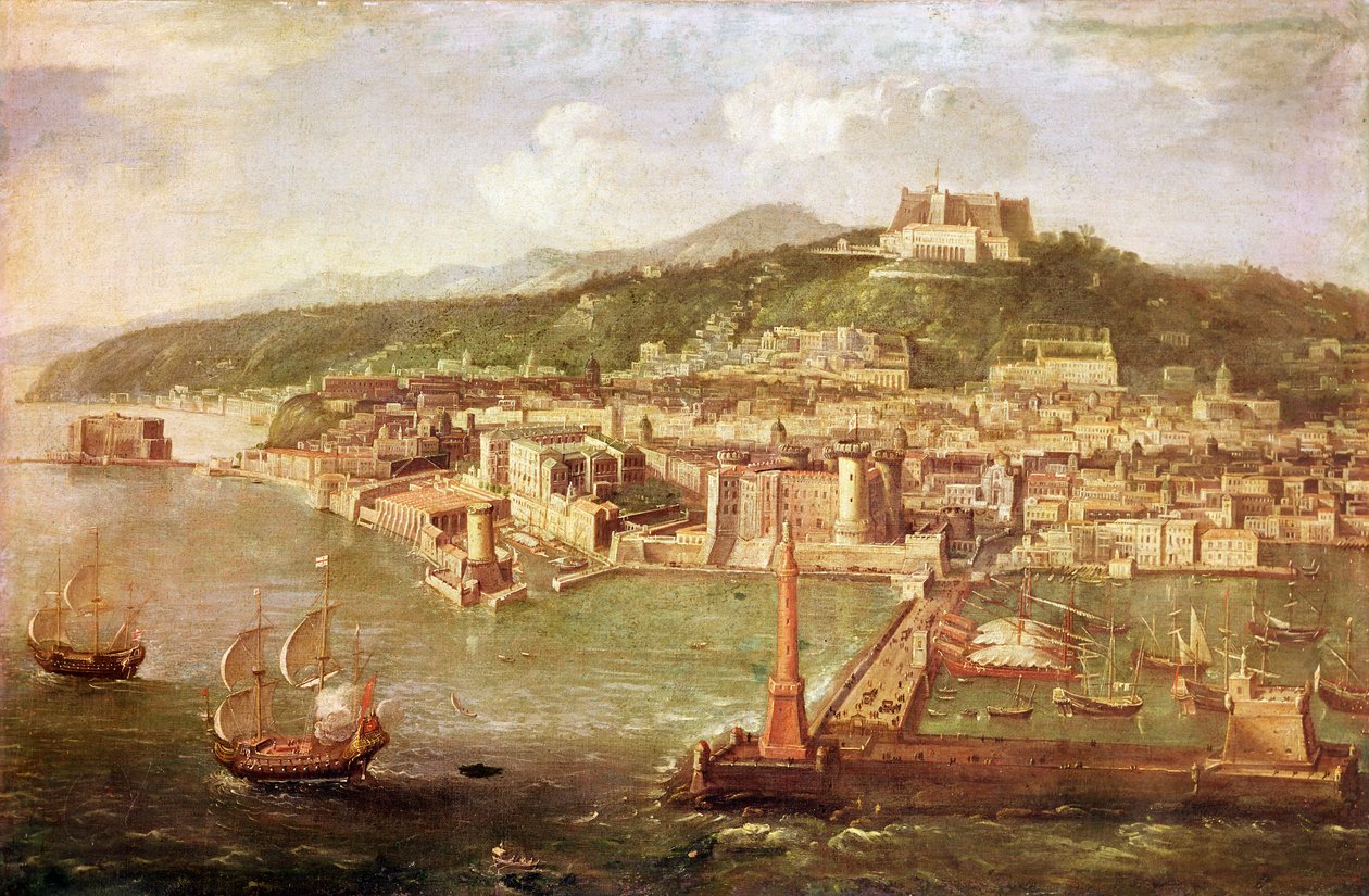 O porto de Nápoles de Italian School