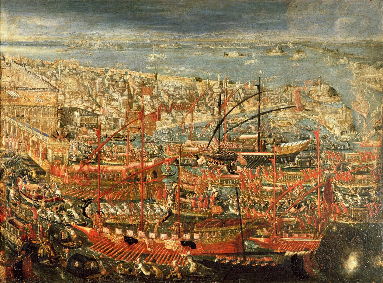 O retorno triunfal do Doge Francesco Morosini a Veneza de Italian School