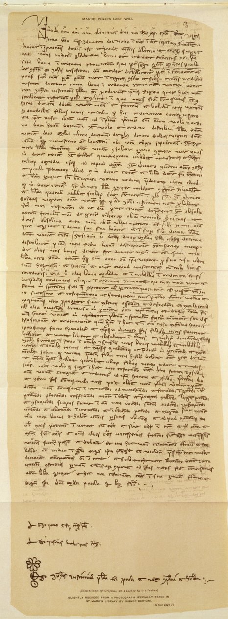 A última vontade de Marco Polo, escrita em 1324 de Italian School