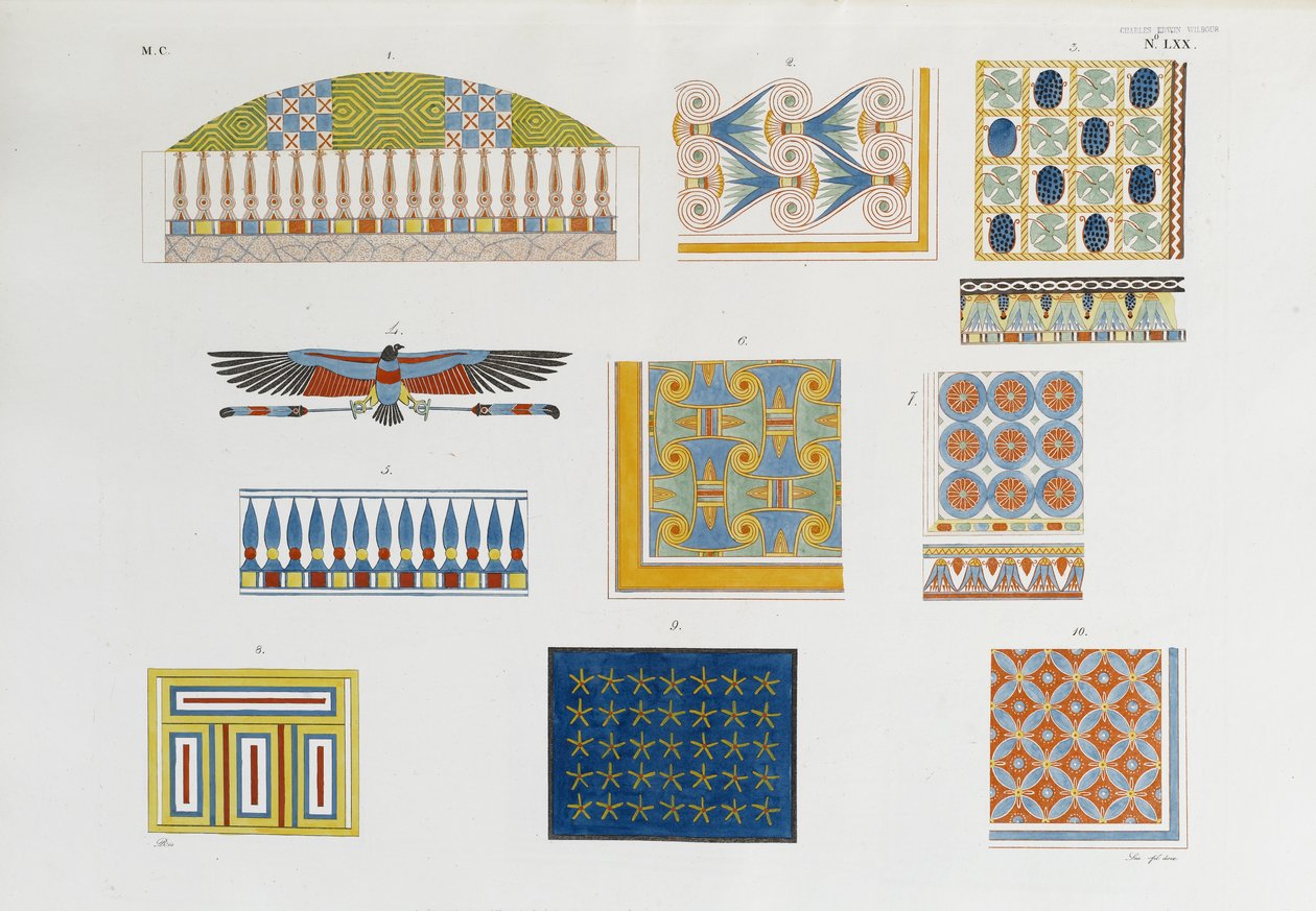 Pinturas de parede de abóbadas e tetos de túmulos e casas egípcias de Italian School