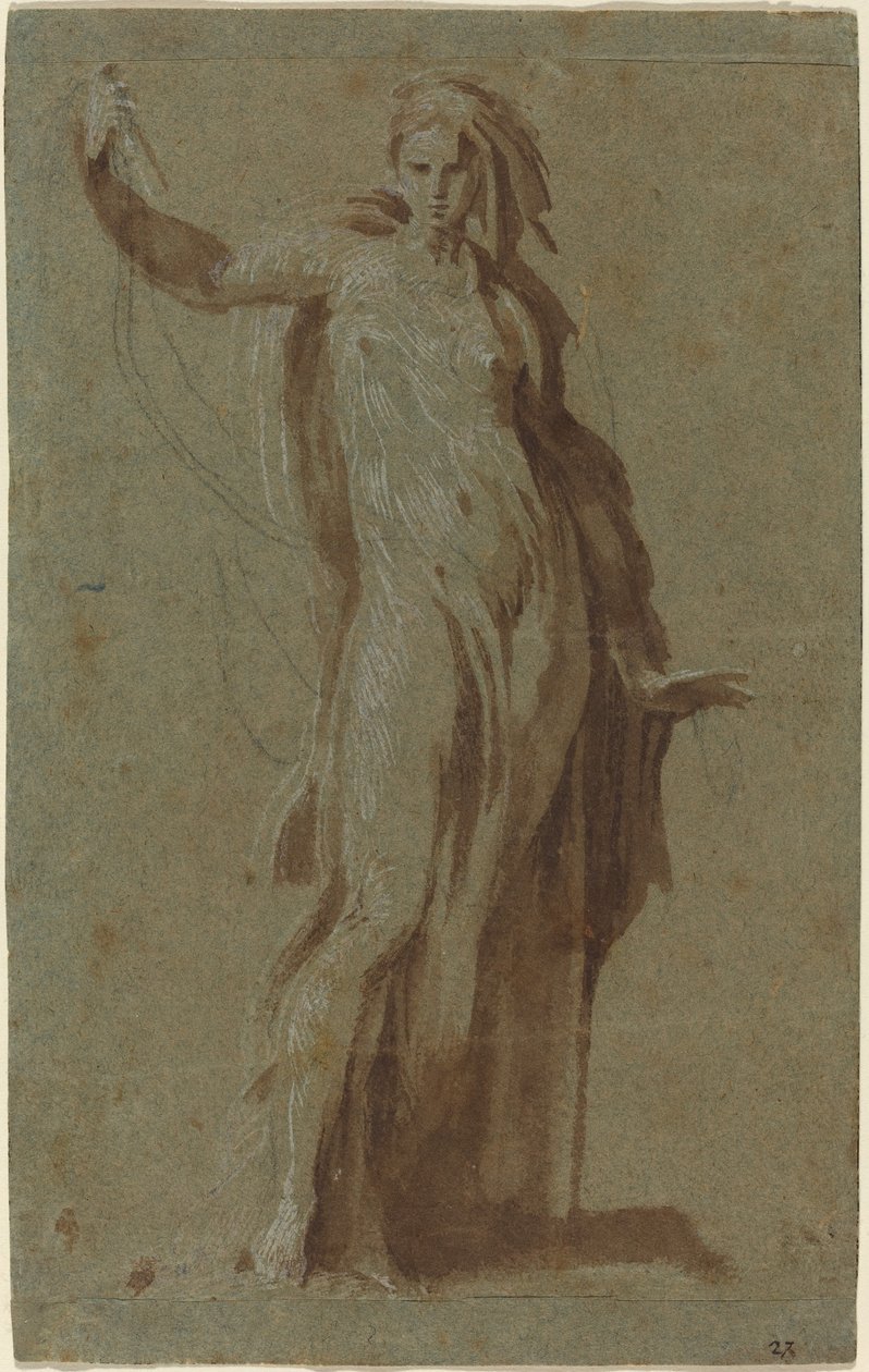 Mulher em pé segurando um pergaminho de Italian 16th Century