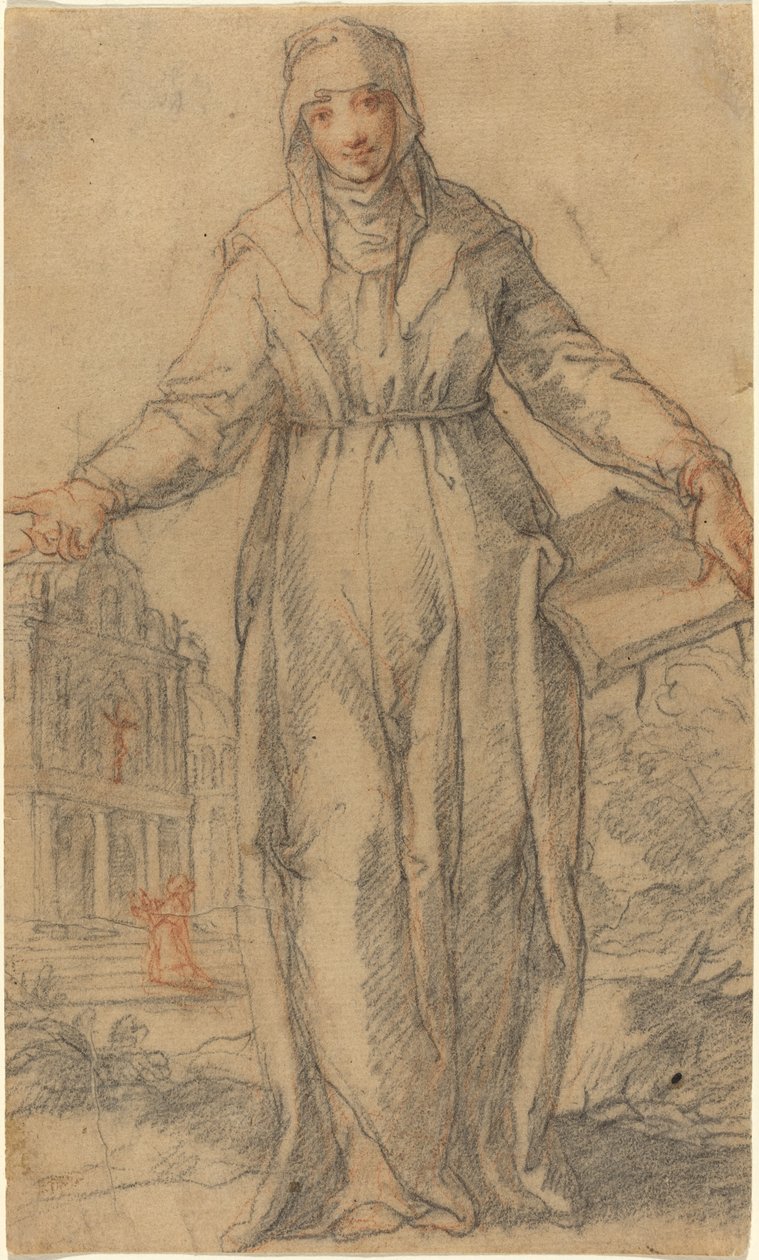 Santa Feminina (Santa Clara de Assis ou Santa Catarina de Sena?) de Italian 17th Century