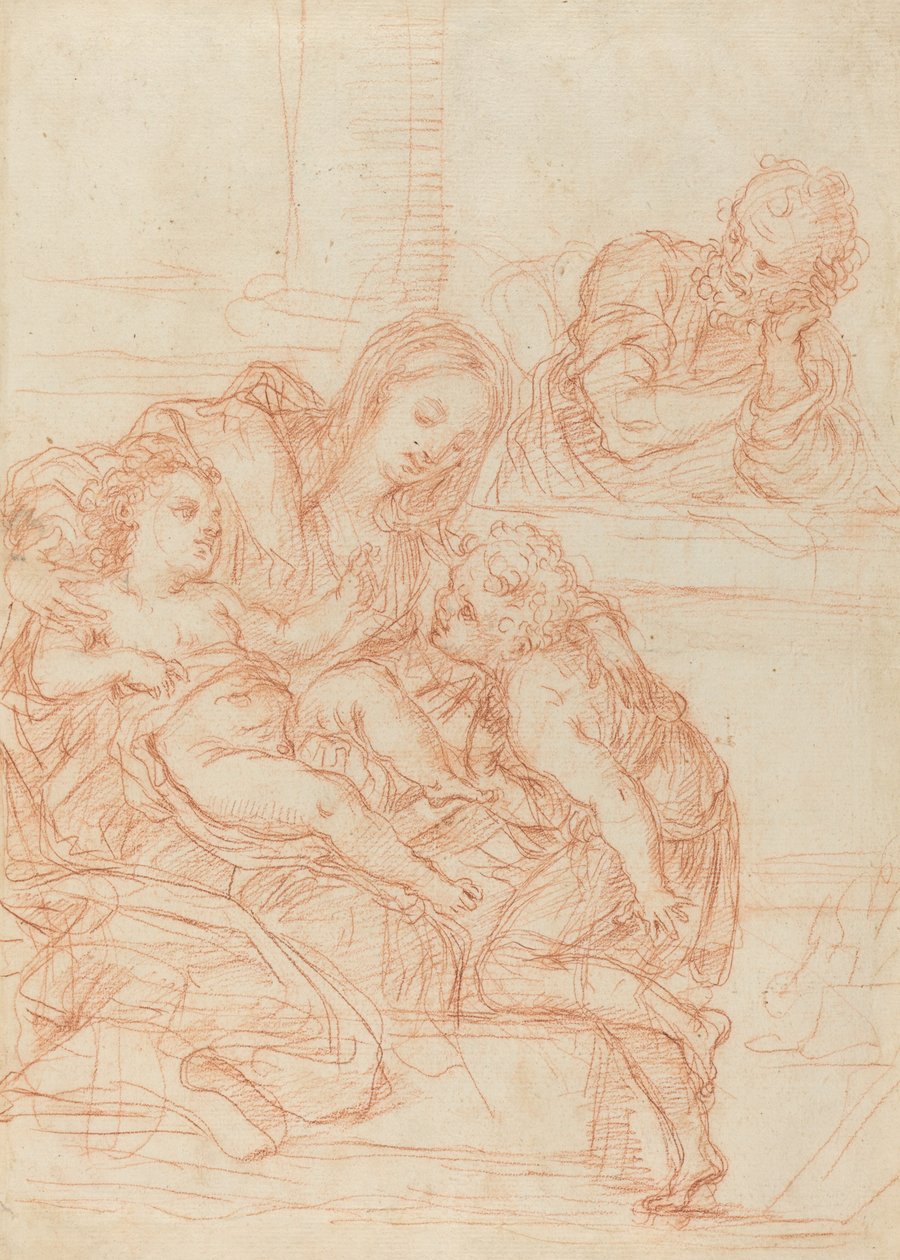 Madona e o Menino com os Santos João e José [reto] de Italian 17th Century