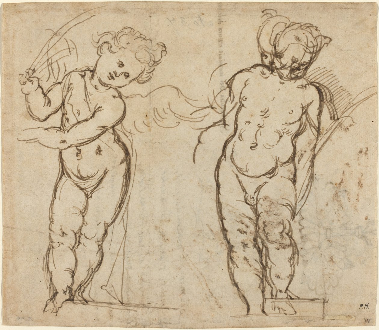 Dois Putti em pé [reto] de Italian 17th Century