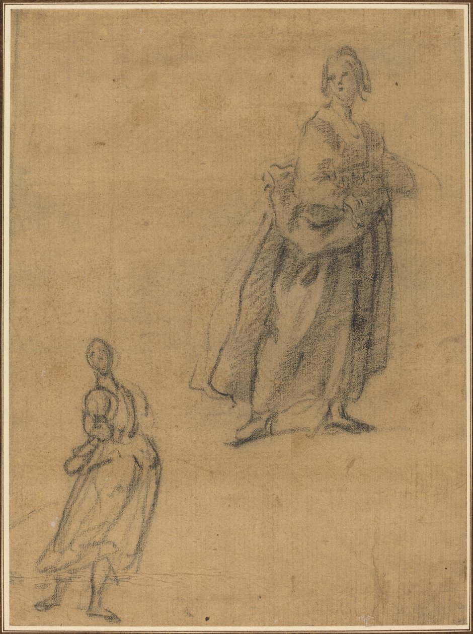 Dois estudos de uma mulher em pé de Italian 17th Century