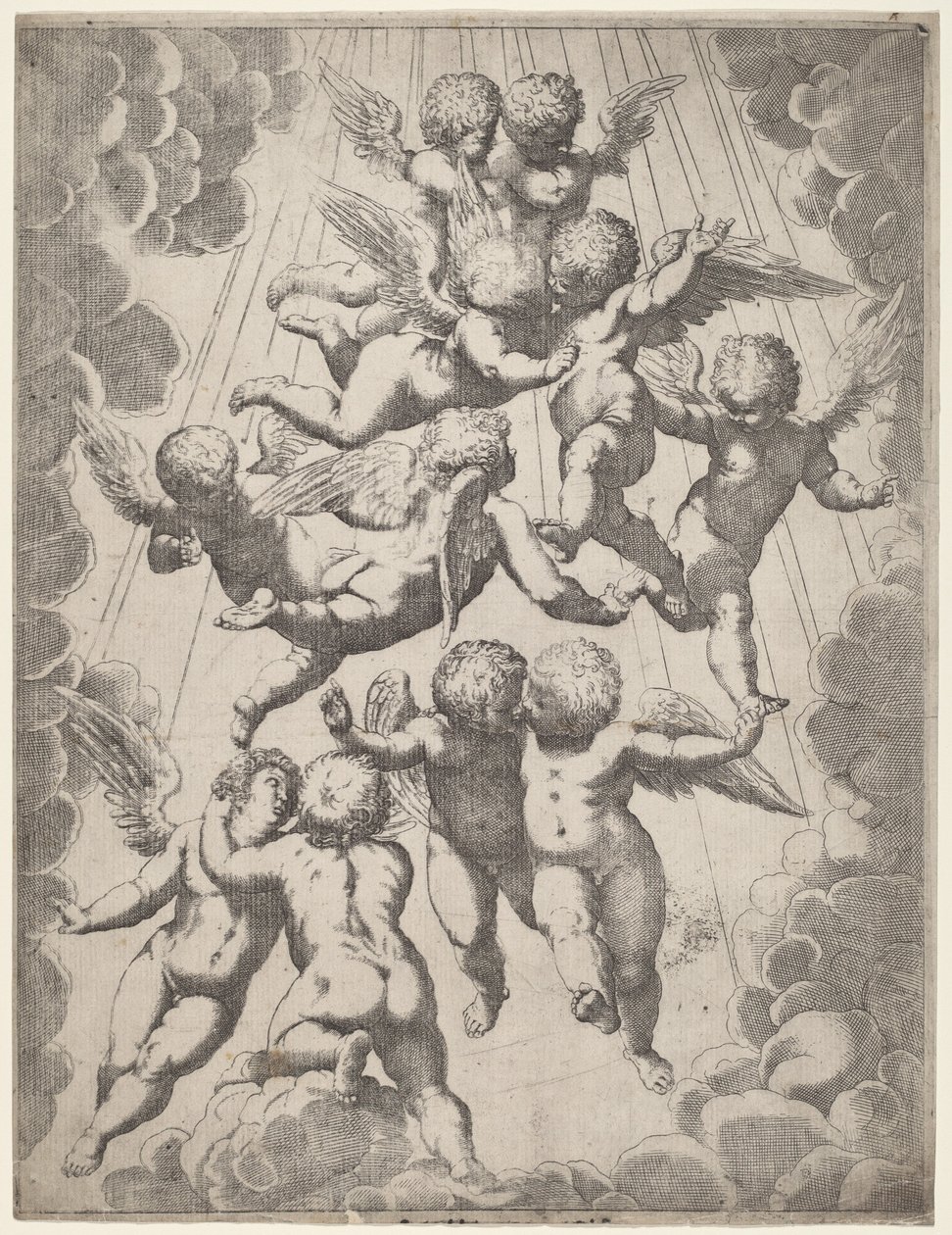 Um grupo de anjos na glória de Italian 17th Century, after Guido Reni, after Luca Cambiaso