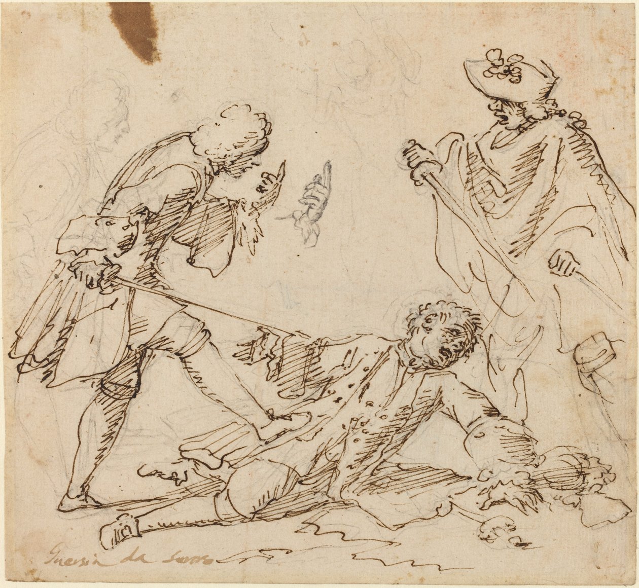Três homens lutando de Italian 17th or 18th Century