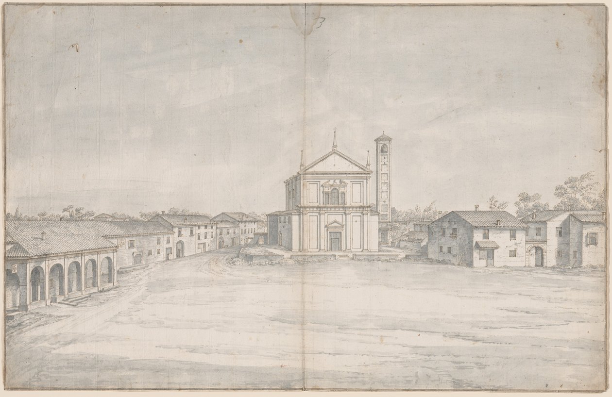 Centro da cidade com igreja de Italian 18th Century
