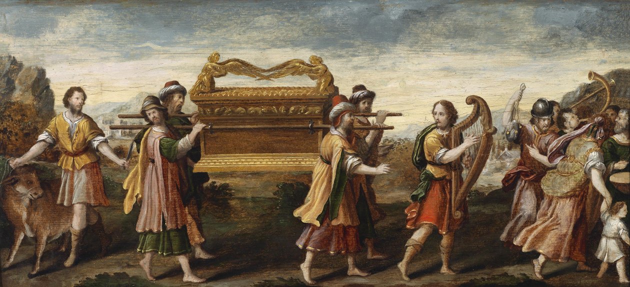Rei Davi carregando a Arca da Aliança em Jerusalém, início do século 16. de Italian Master