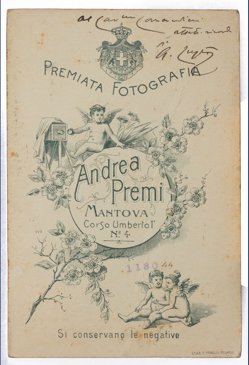 Verso do postal que retrata o pintor Albano Lugli de Italian Photographer