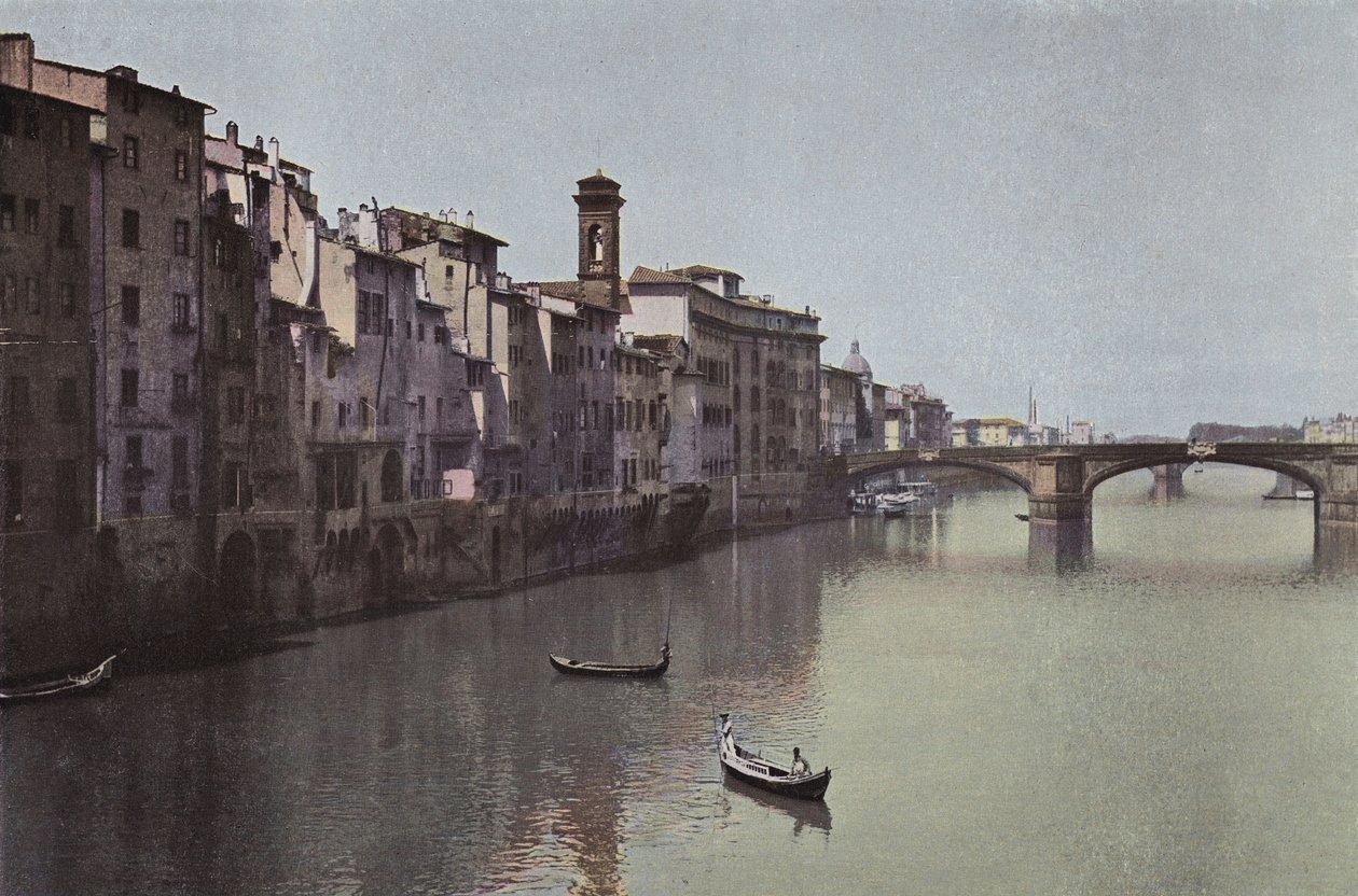 Florença: Florença, vista do Arno com a ponte de S. Trinita (fotografia a cores) de Italian Photographer